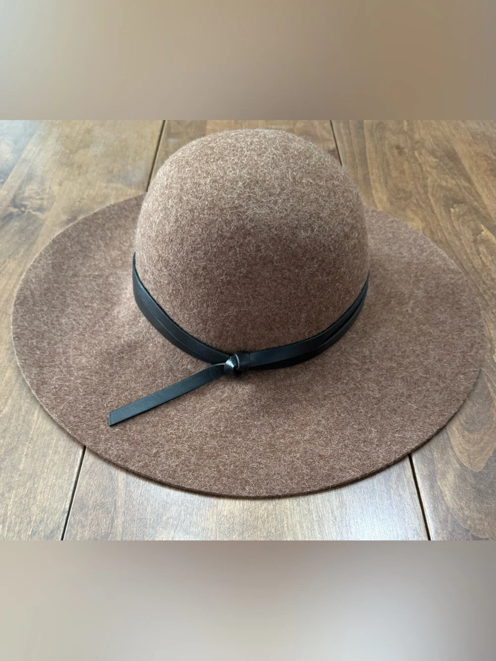 Nordstrom Brown Light Heather Wool Felt Wide-Brim Hat with Black Band Adjusts